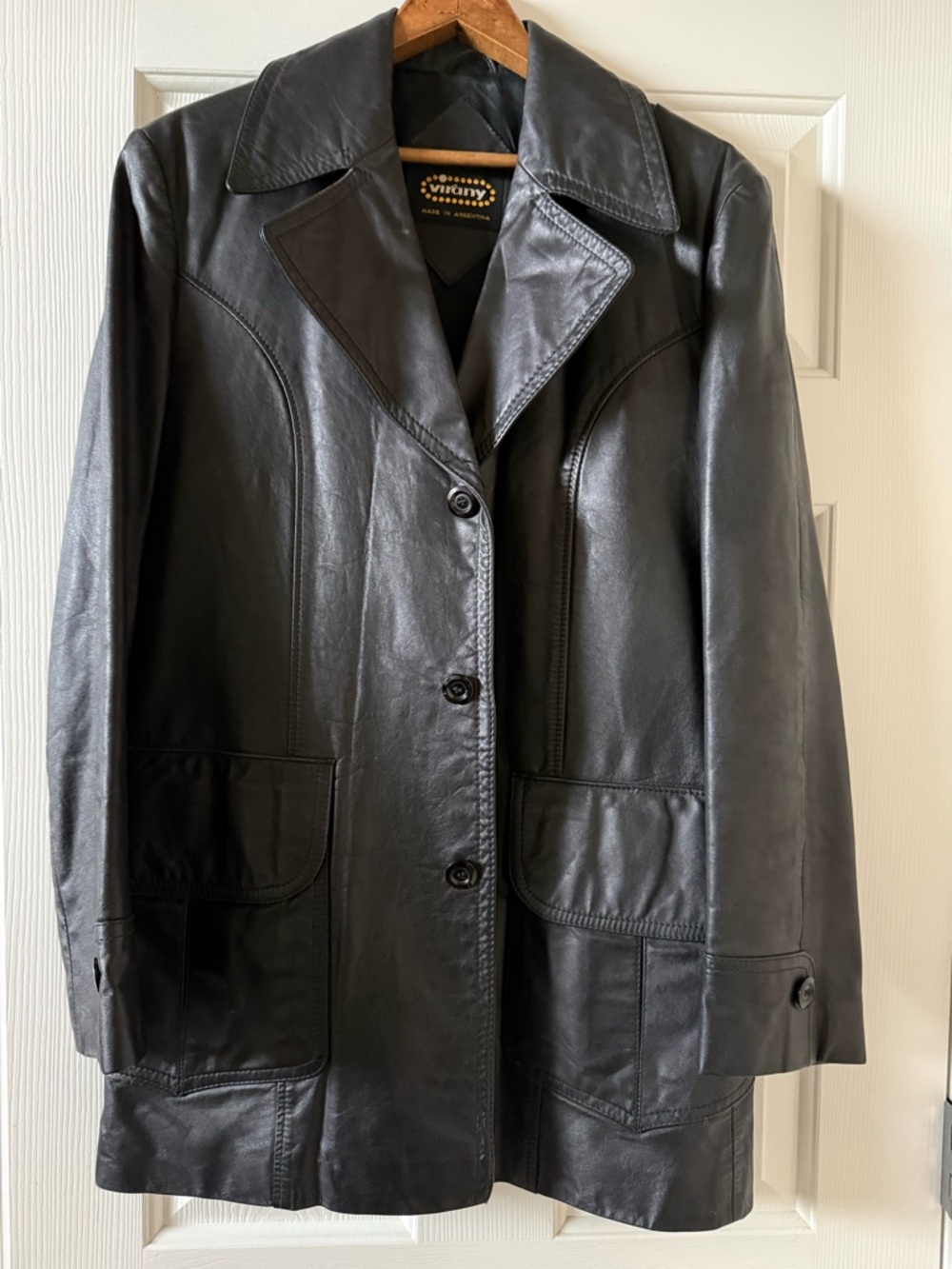 Vintage Black Leather Button-Front Women's/Men’s Coat